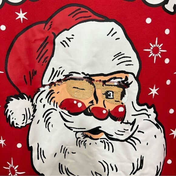 Santa Claus Red Sweatshirt Crewneck Santa in Sunglasses Reversible Sequins Small - Picture 3 of 12